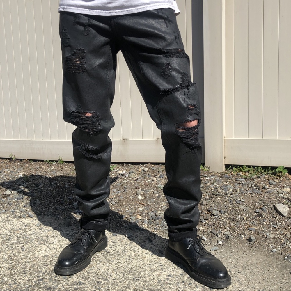 Phantom Ripped Standard Denim Jeans In Black Wax